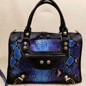 Nicole Lee USA blue faux leather snakeskin satchel